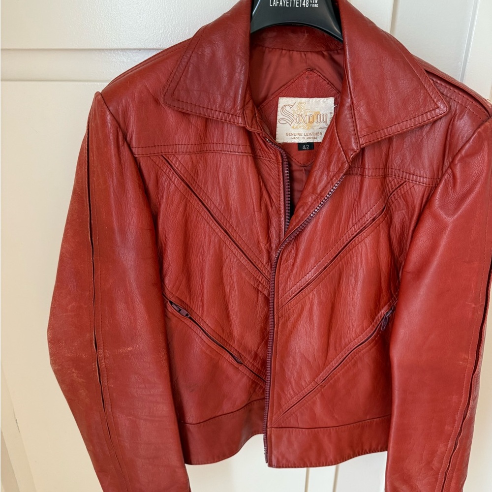 Scully Red Leather Jacket with Chevron Pattern